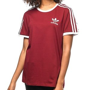 deep red adidas 3 stripe tee size-m